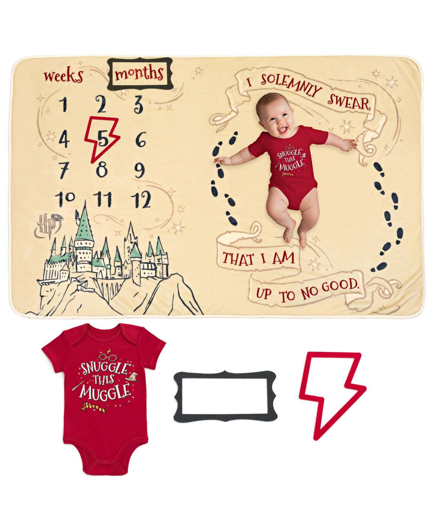 Боди Newborn, 4 предмета — Harry Potter, цвет: Тёмно-бордовый / Белый — фото 1