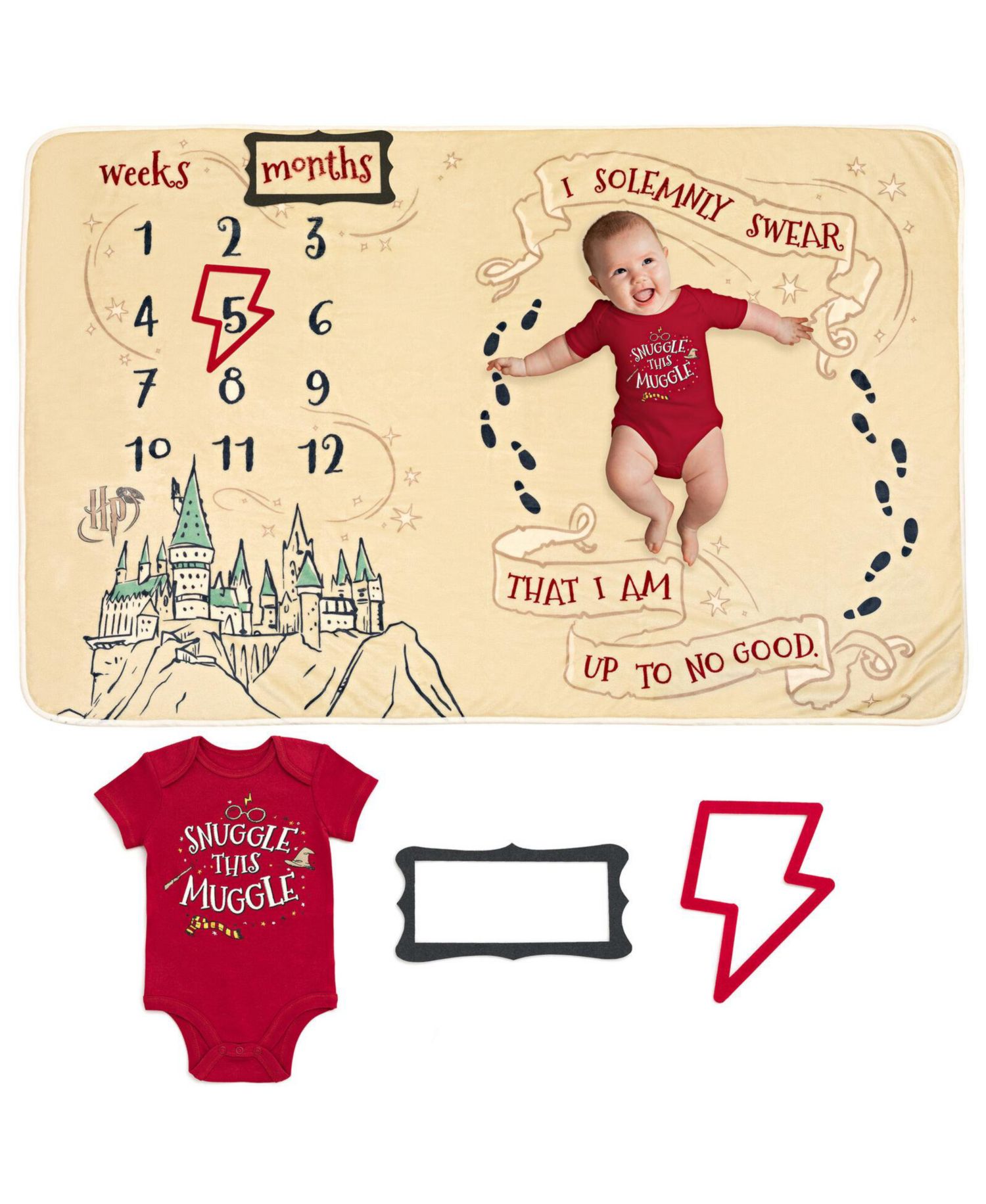 Baby Boys Bodysuit and Monthly Milestone Blanket 4 Piece Newborn