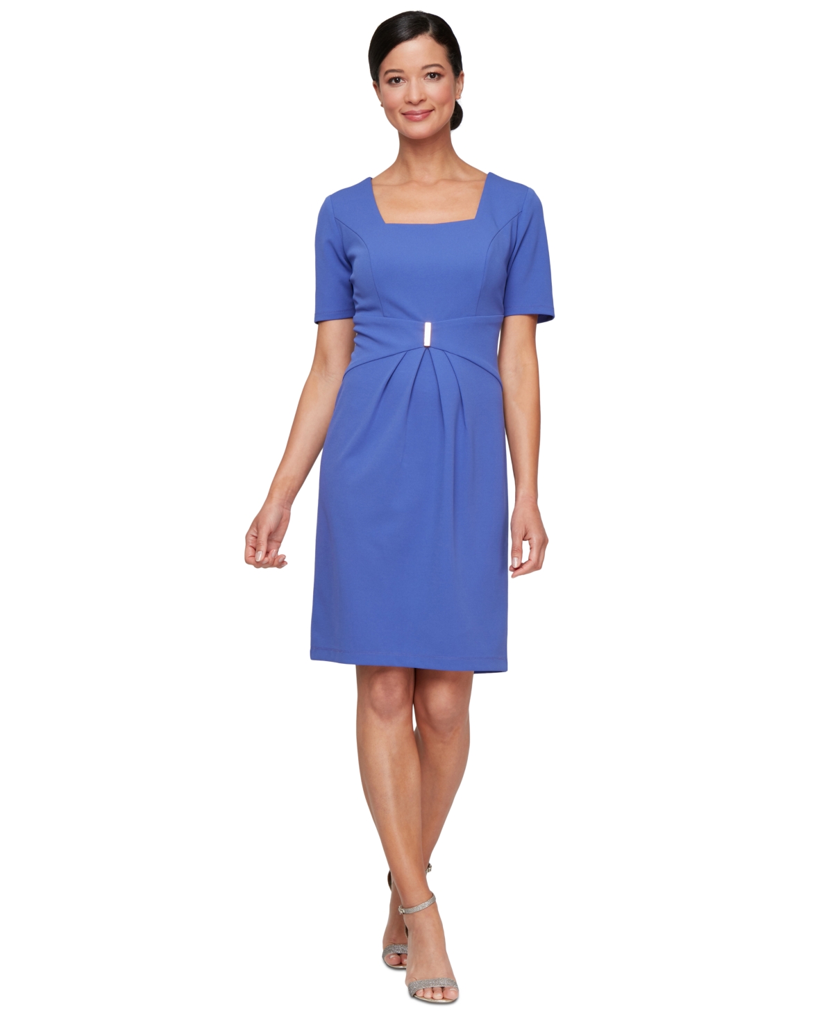 Women's Square-Neck Ruched-Waist Dress - Blue Violet