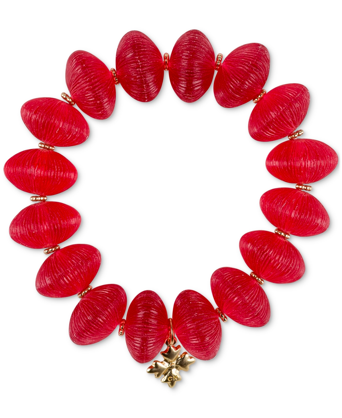 Gold-Tone Large Red Bead Stretch Bracelet - Matte Gold