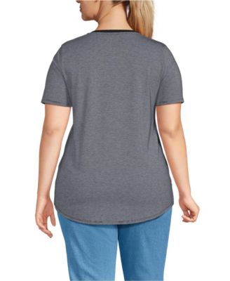 Plus Size Short Sleeve Power Performance Scoop Neck Curved Hem Tunic Tee