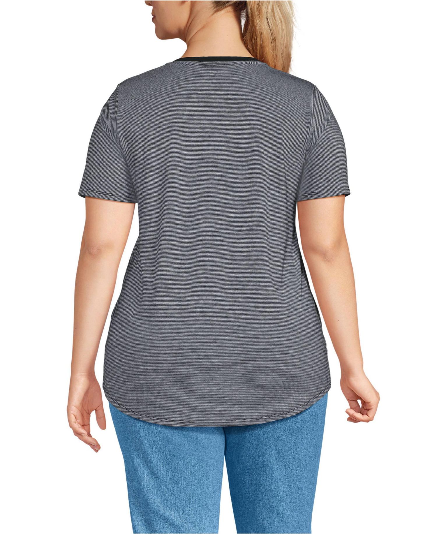 Plus Size Short Sleeve Power Performance Scoop Neck Curved Hem Tunic Tee