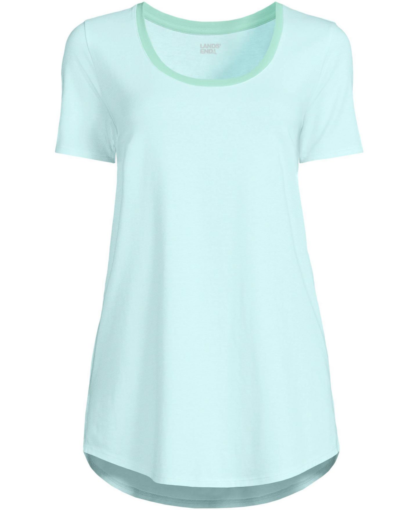 Женская футболка Lands' End Plus Size Short Sleeve Power Performance Scoop Neck Curved Hem Tunic, цвет: Julep Pinstripe — фото 3