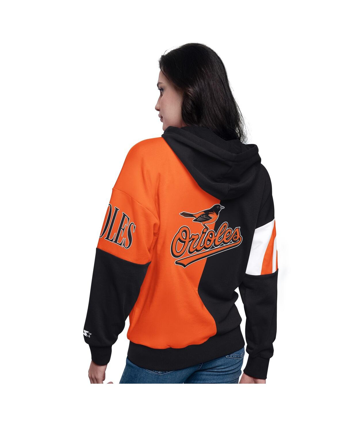 Shop Starter Women's Black/orange Baltimore Orioles Curve Ball Full Zip Hoodie Sweatshirt In Black,orange
