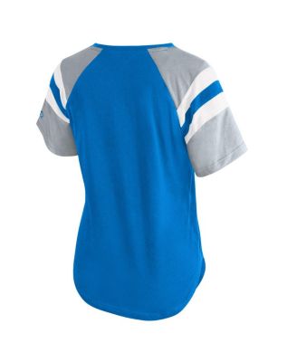 Стартовая женская синяя футболка Detroit Lions Game с глубоким вырезом Реглан