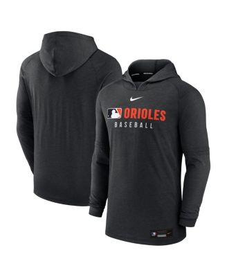 Nike - Men's Heather Black Baltimore Orioles Authentic Collection Tri-Blend Performance Pullover Hoodie