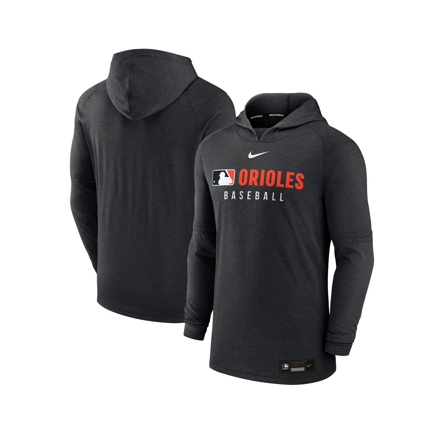 Men's Heather Black Baltimore Orioles Authentic Collection Tri-Blend Performance Pullover Hoodie