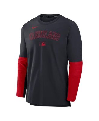 Men's Navy/Red Cleveland Guardians Authentic Collection Lightweight Player Tri-Blend Performance Pullover Sweatshirt