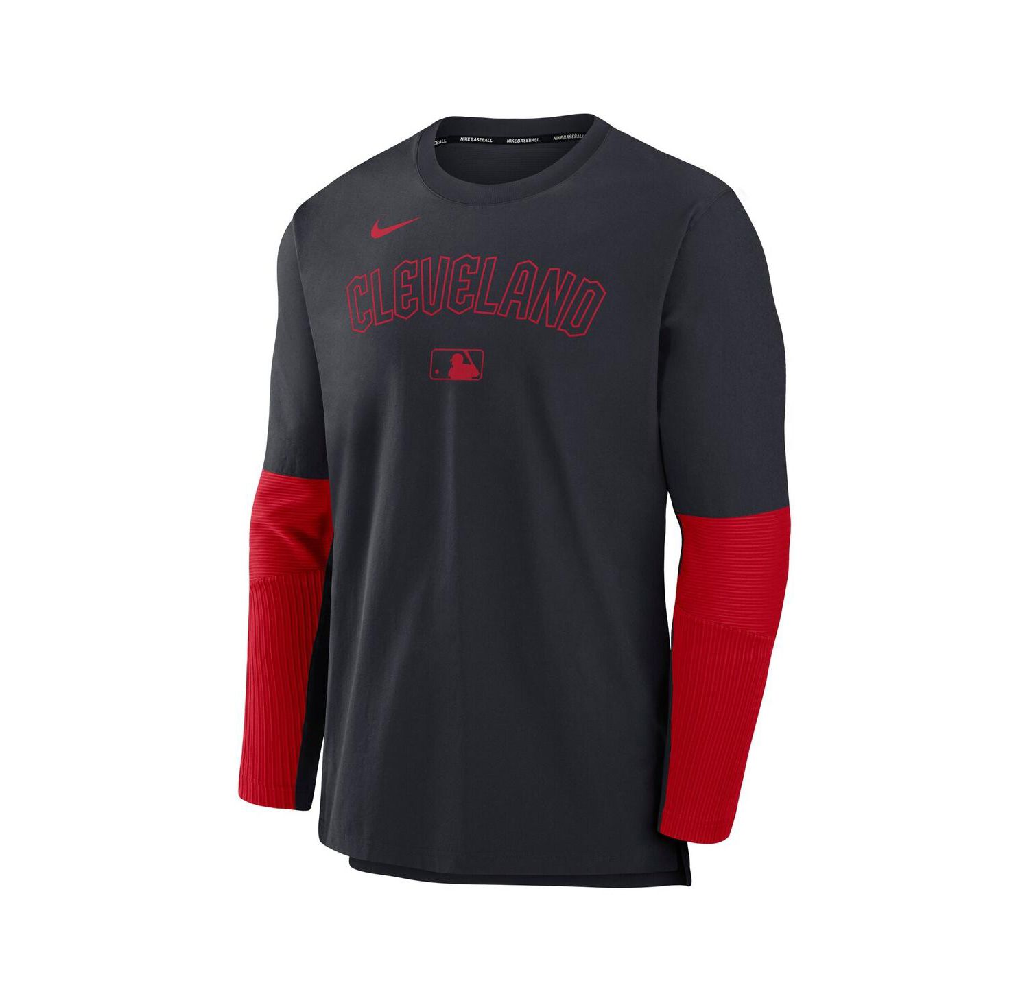 Men's Navy/Red Cleveland Guardians Authentic Collection Lightweight Player Tri-Blend Performance Pullover Sweatshirt