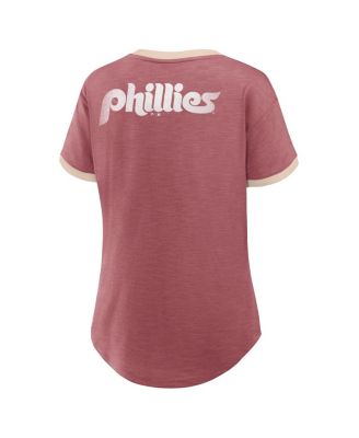 Женская бордовая футболка Fanatics Philadelphia Phillies Binge Worthy Stadium Slub с V-образным вырезом от Fanatics