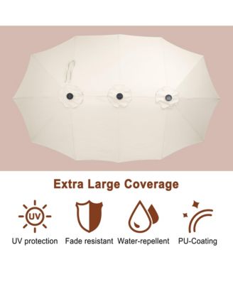 15 ft Solar LED Double Sided Twin Outdoor Patio Market Umbrella with Base Weight Included