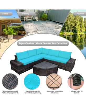 6PCS Rattan Furniture Sectional Sofa Set w/ Cushions