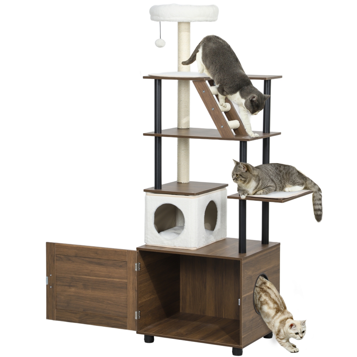 68.5" 2 in 1 Cat Tree with Litter Box Enclosure, - Brown