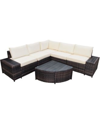 6PCS Rattan Furniture Sectional Sofa Set w/ Cushions