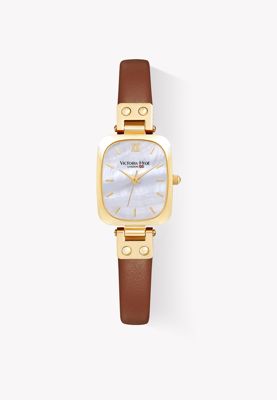 Women's Watch 22×26mm Rectangle Mother-of-pearl or Brushed Sunburst Dial Victoria Hyde - Brown