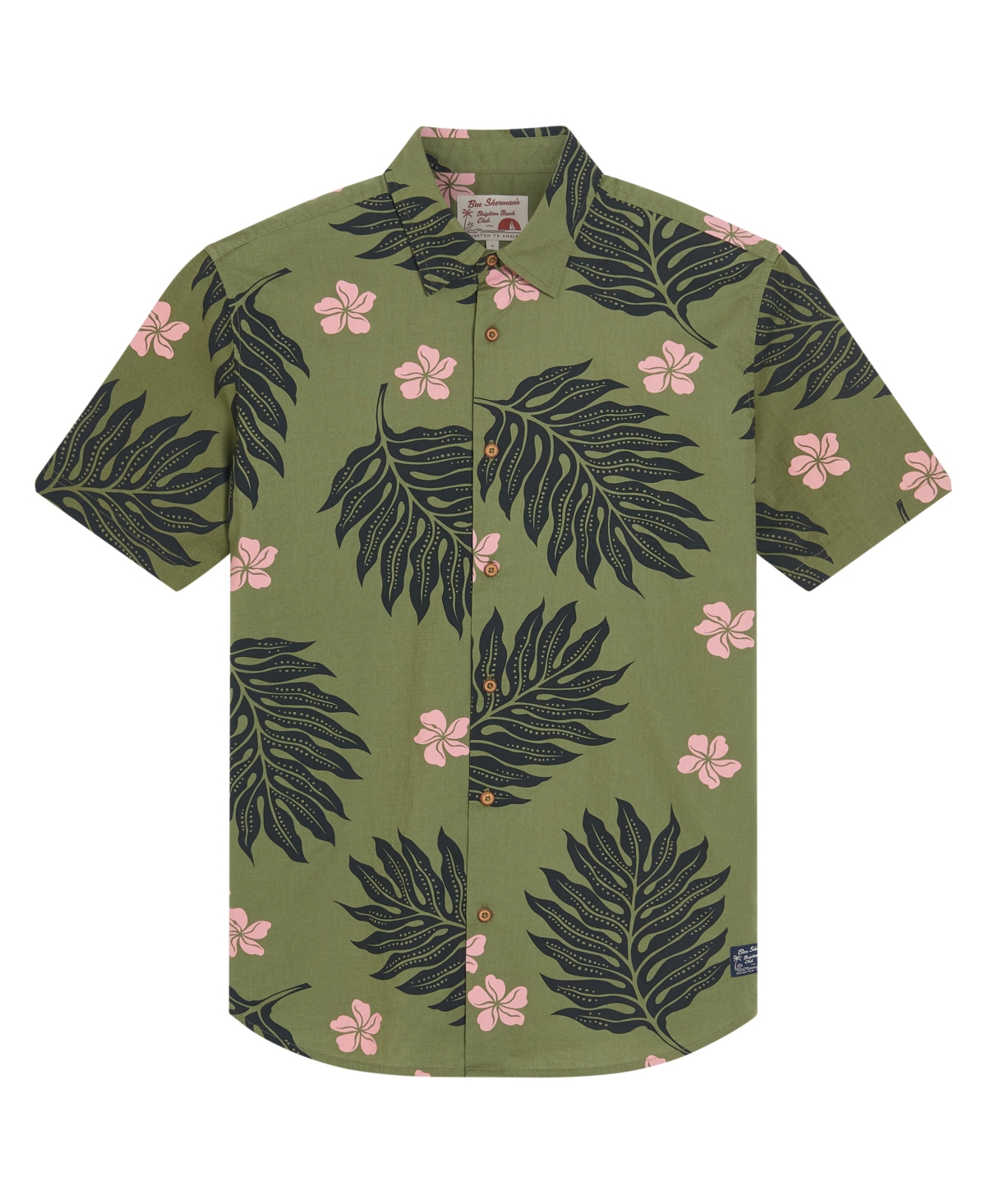 Men's Botanical Print Short Sleeve Shirt - Olive