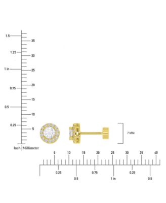 Cubic Zirconia Halo Screw Back Stud Earrings in 14k Gold-Plated Sterling Silver