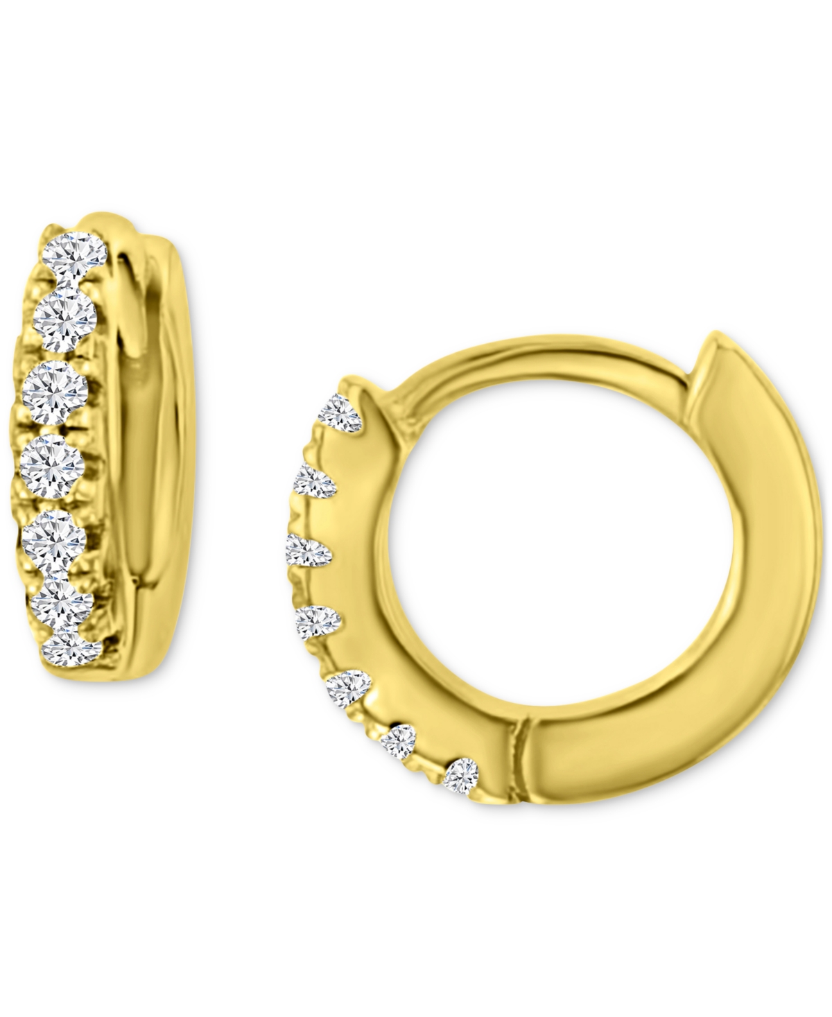 Macy's 2-pc. Set Cubic Zirconia Stud & Extra Small Hoop Earrings In 14k Gold-plated Sterling Silver In Yellow