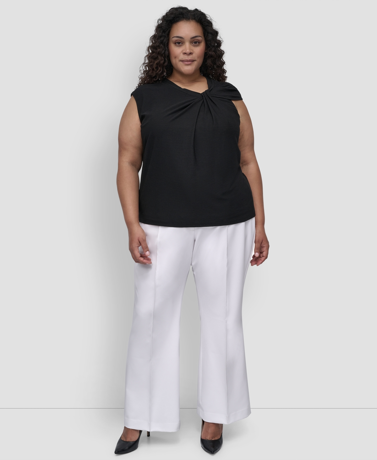 Dkny Plus Size Sleeveless Twisted-neck Knit Top In Black
