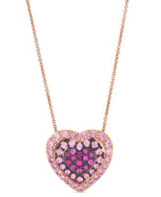 Pink Sapphire Ombr&eacute; Halo Cluster Heart Adjustable 20" Pendant Necklace (1-1/10 ct. t.w.) in 14k Rose Gold