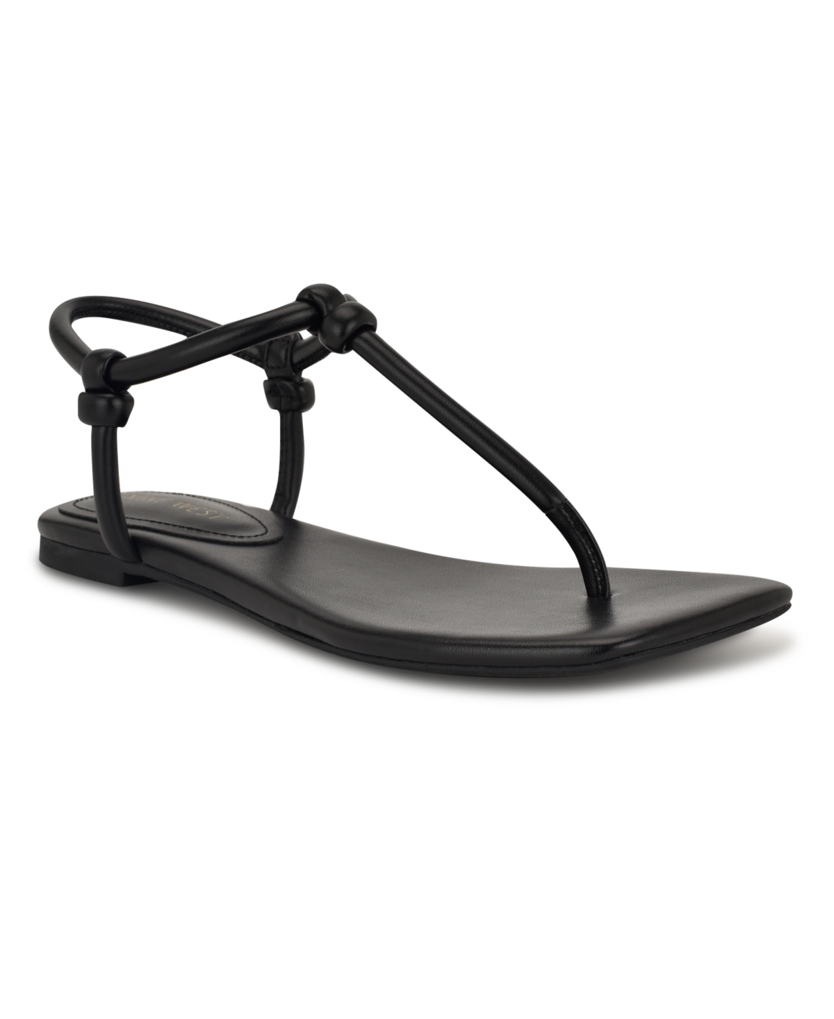 Shop Nine West Women's Nortny Knotted T-strap Flat Sandals In Black