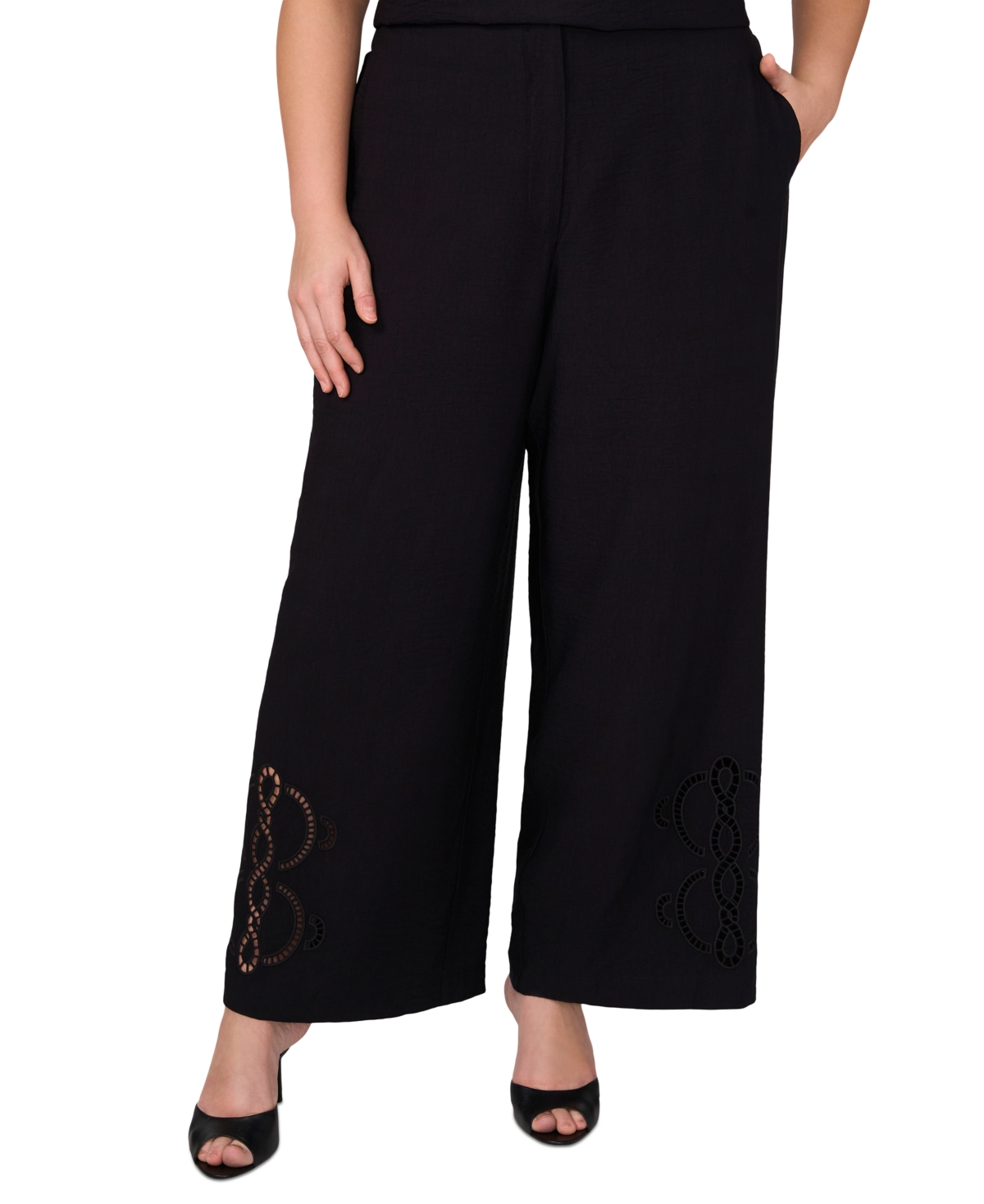 Shop Vince Camuto Plus Size High-rise Wide-leg Pants In Rich Black