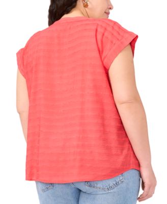Plus Size Split-Neck Short-Sleeve Blouse