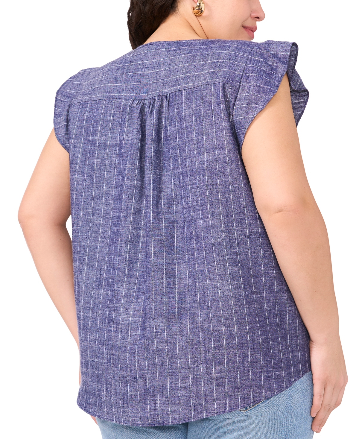 Shop Vince Camuto Plus Size V-neck Ruffle Sleeve Blouse In Cool Waters