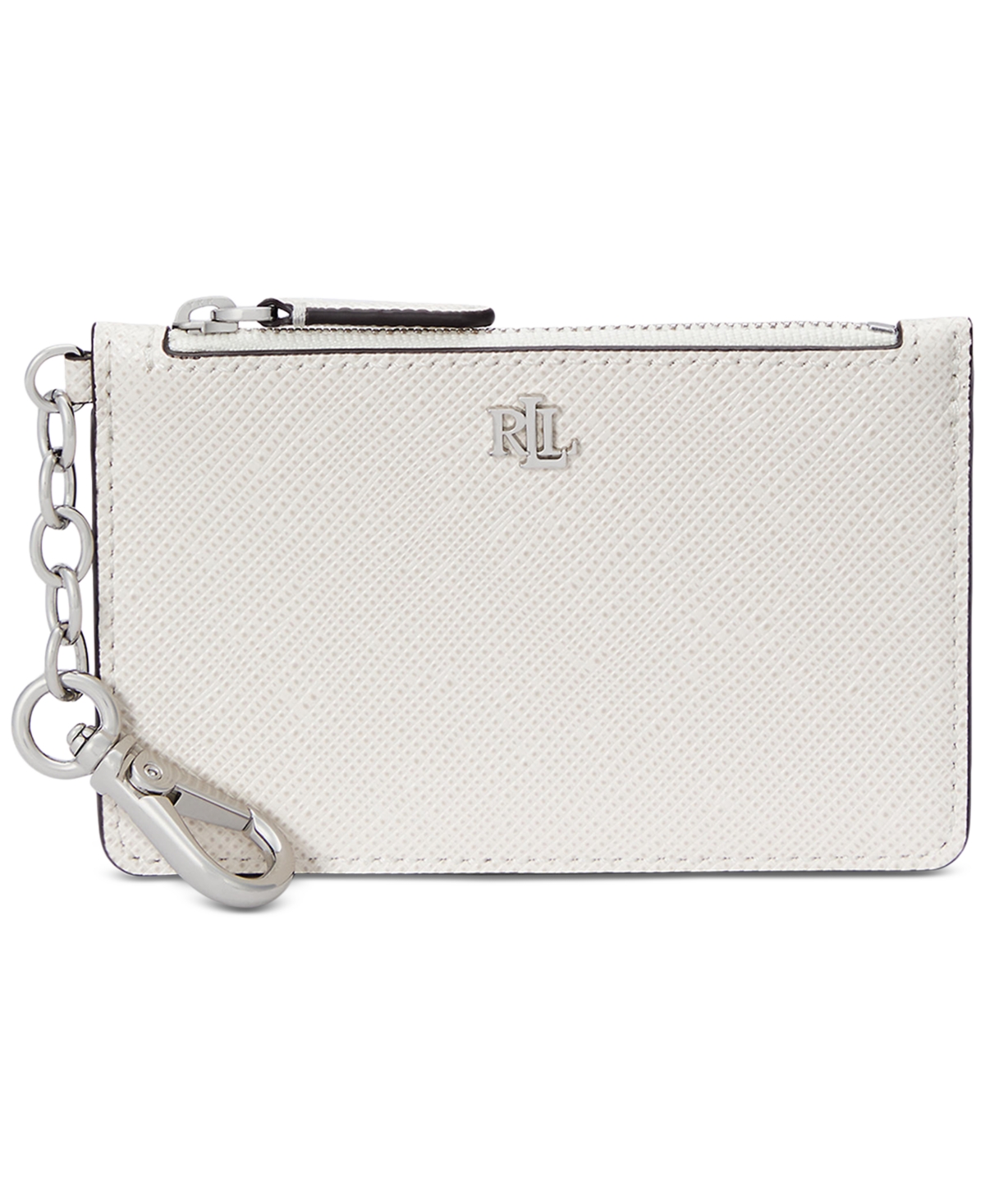 Ralph Lauren Crosshatch Leather Zip Card Case In Soft White