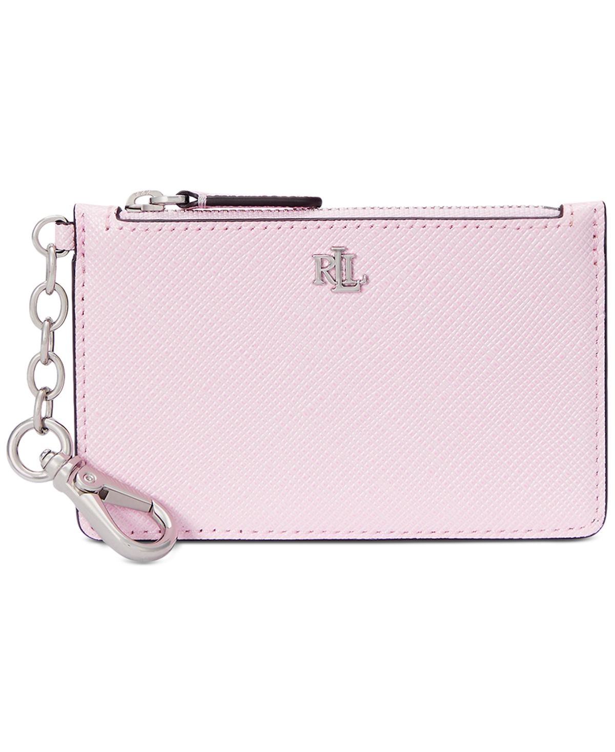 Ralph Lauren Crosshatch Leather Zip Card Case In Hint Of Pink