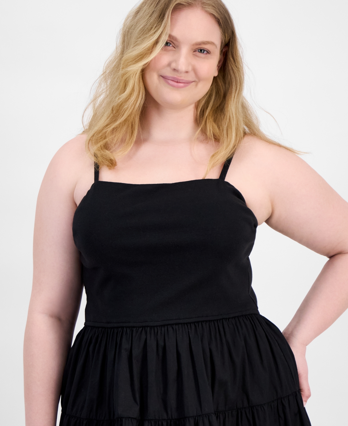 Madden Girl Trendy Plus Size Sleeveless Tiered Bubble Minidress In Black