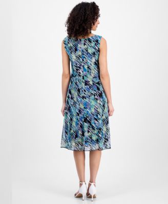 Connected Petite Printed Mesh Sleeveless Midi Dress - Macy's