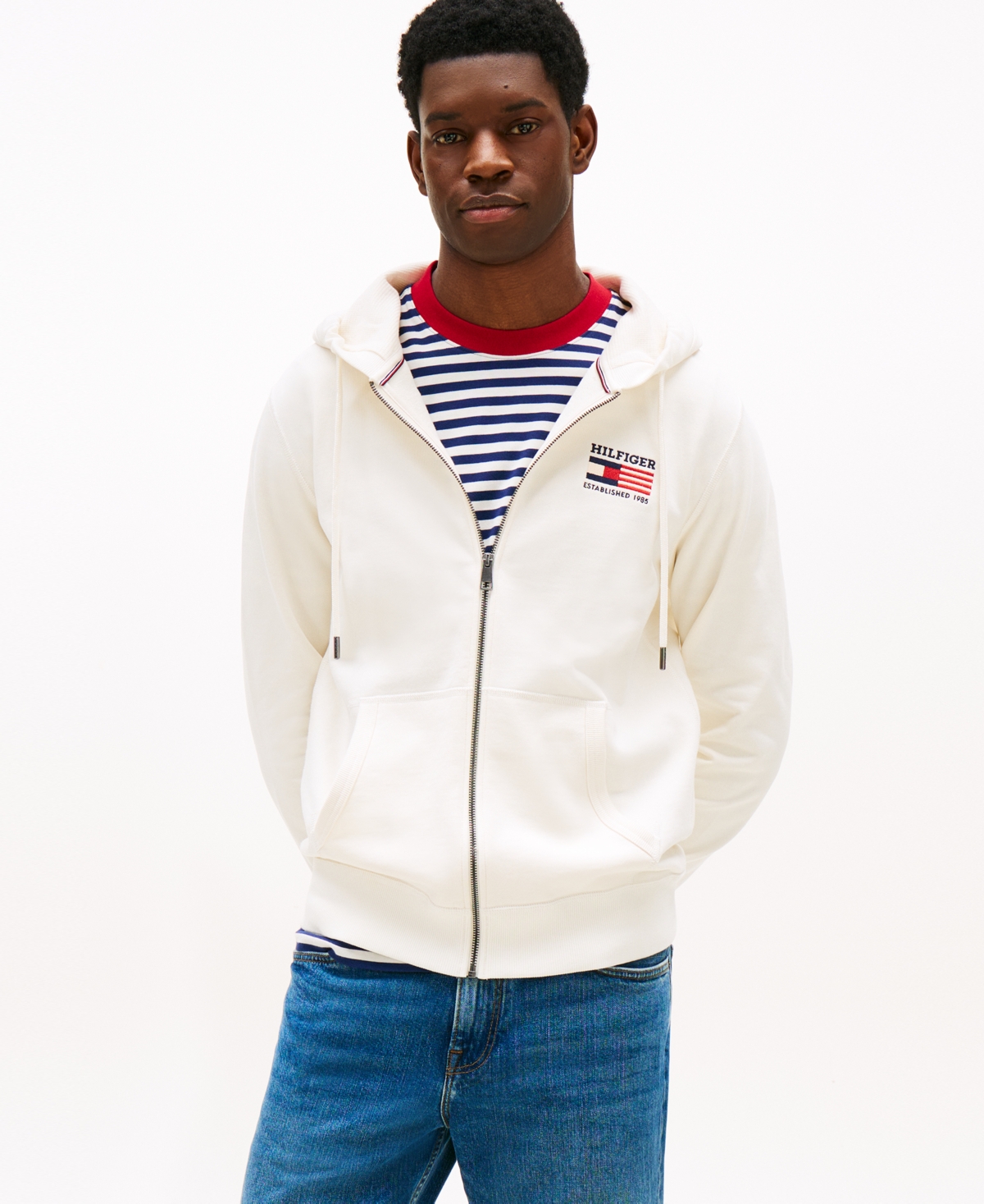 Tommy Hilfiger Embroidered Monotype Logo Zip Hoodie In Neutral