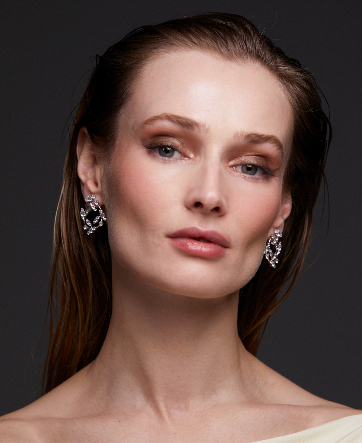Eliot Danori Silver-tone Cubic Zirconia Vine Front-to-back Hoop Earrings, Exclusively At Macy's In Rhodium