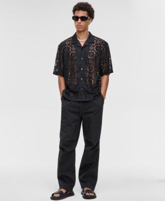 Mens Relaxed Fit Textured Geometric Lace Button Down Camp Shirt Regular Fit Stretch Ripstop Parachute Pants Exclusively At Macys