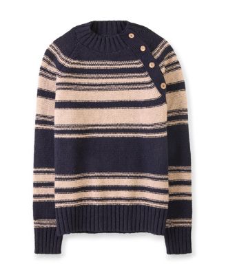 Women's Pure Wool Stripe Button Neck Sweater