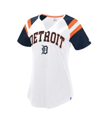 Starter - Women's  White/Navy Detroit Tigers Game On Notch Neck Raglan T-Shirt