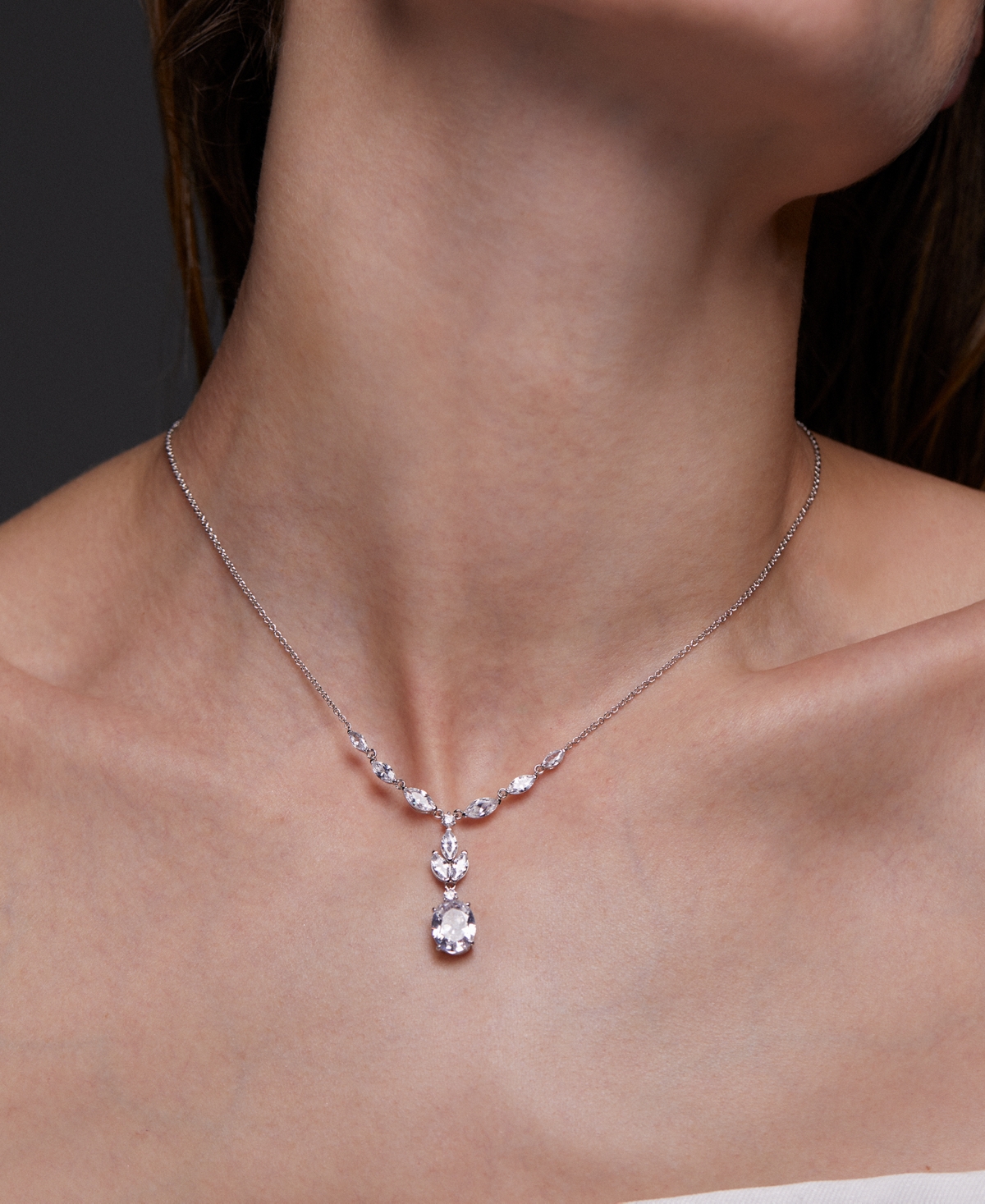 Eliot Danori Silver-tone Cubic Zirconia Lariat Necklace, 16" + 2" Extender, Exclusively At Macy's In Rhodium