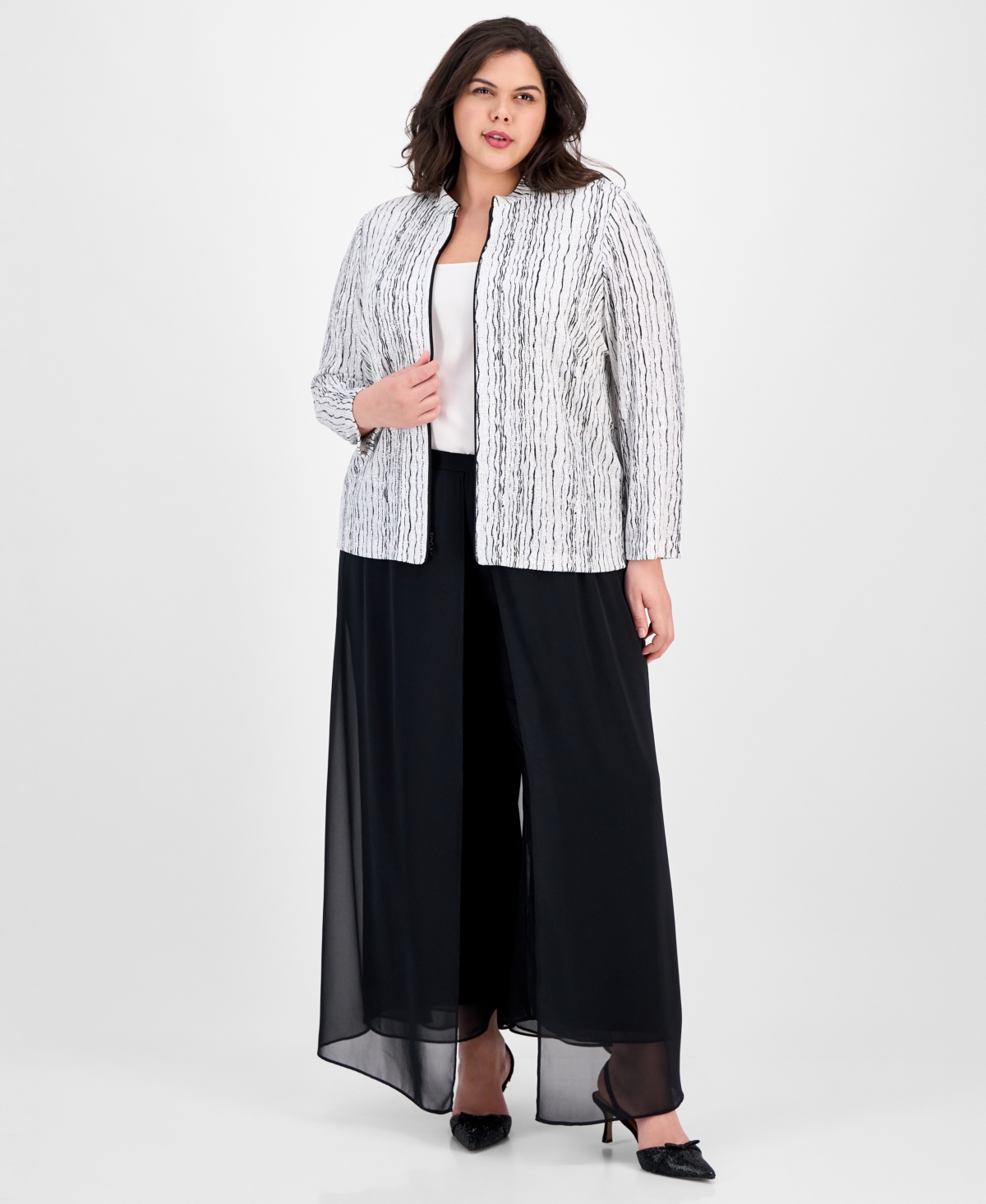 Alex Evenings Plus Size Drizzle-printed Zip Evening Jacket