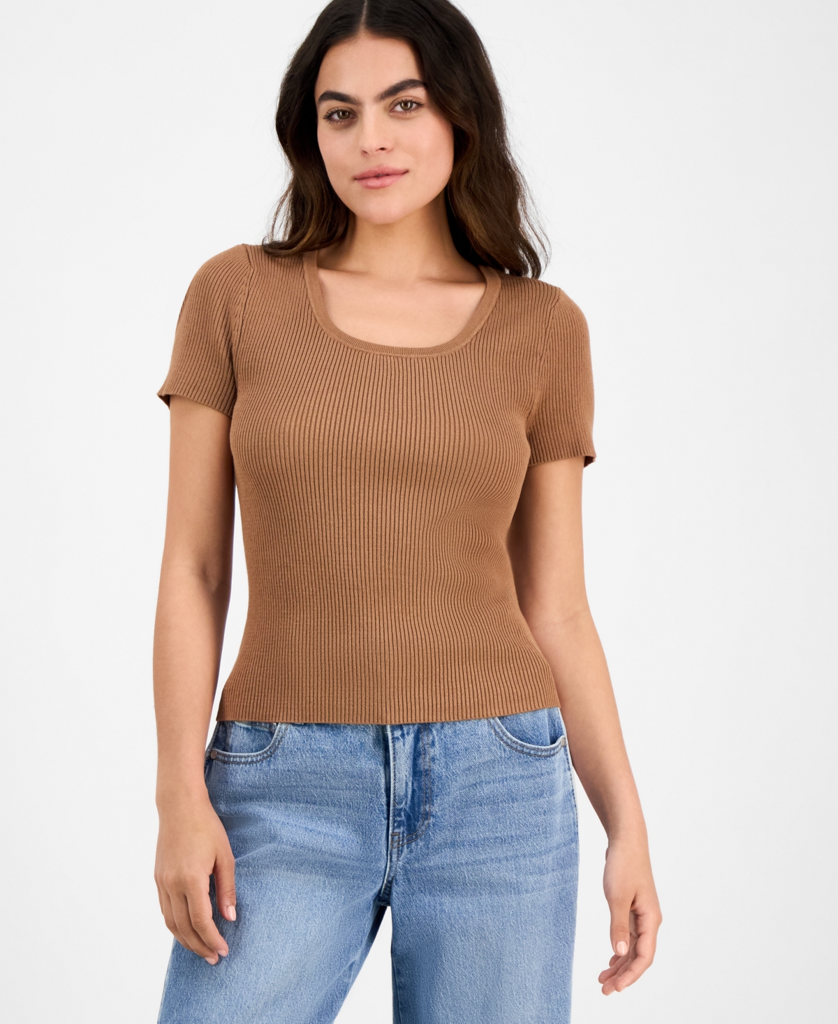 Petite Short-Sleeve Sweater, Exclusively at Macy's - White