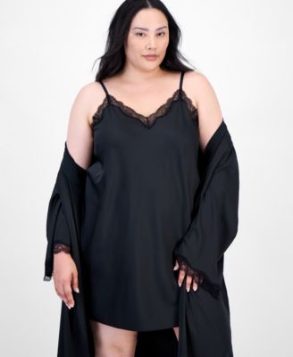 Plus Size Lace-Trim Satin Chemise, Exclusively at Macy's