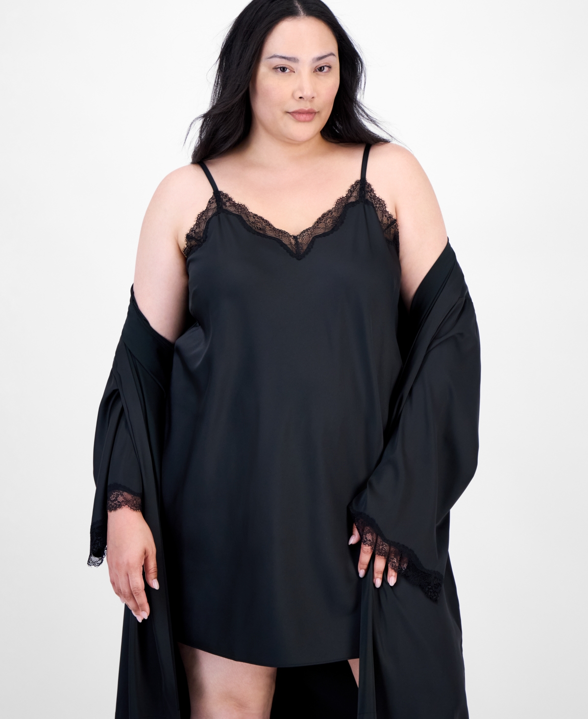 INC INTERNATIONAL CONCEPTS I.N.C. INTERNATIONAL CONCEPTS PLUS SIZE LACE-TRIM SATIN CHEMISE, EXCLUSIVELY AT MACY'S 