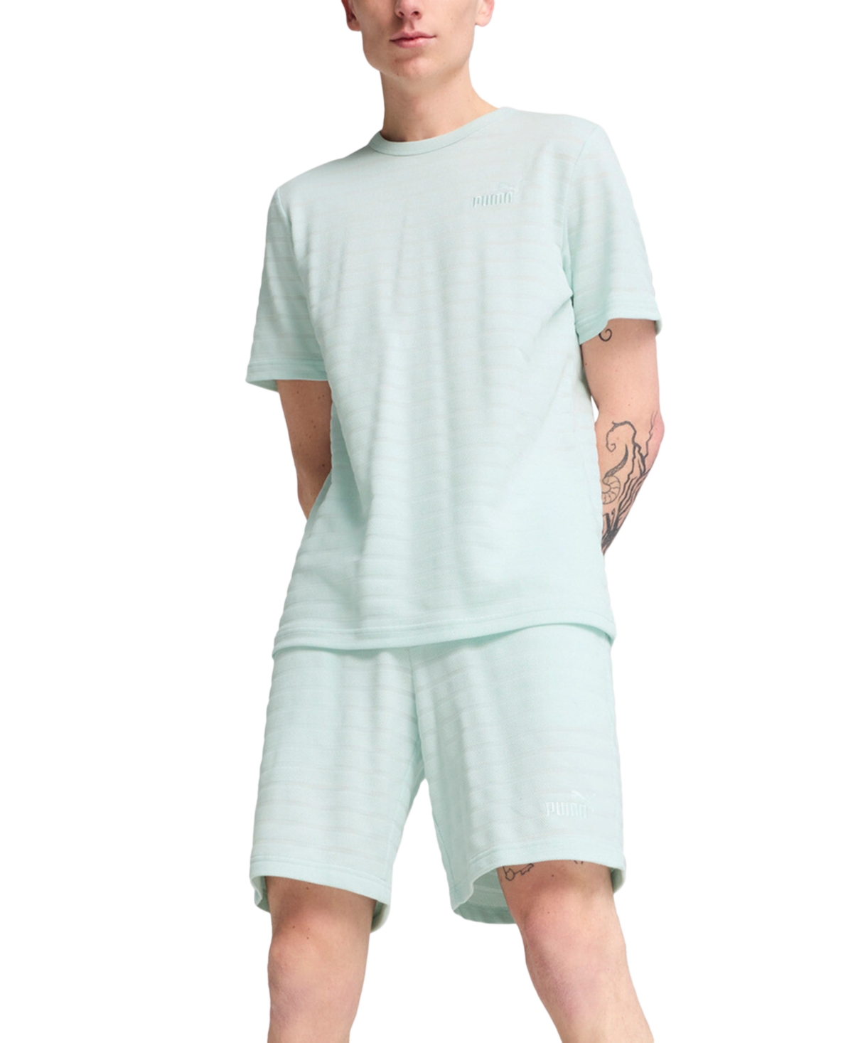 Puma Men's Ess Elevated Regular-fit Textured Stripe 9" Shorts