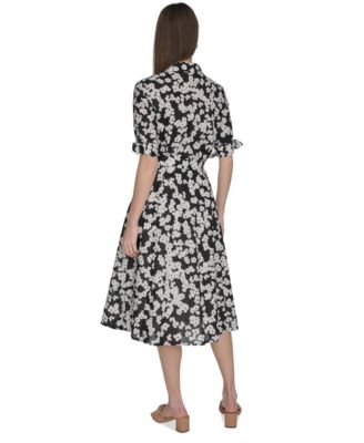 Женская хлопчатобумажная рубашка-галстук с цветочным узором и манжетами от Calvin Klein