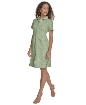 Женское твидовое платье-рубашка с воротником-стойкой от Calvin Klein