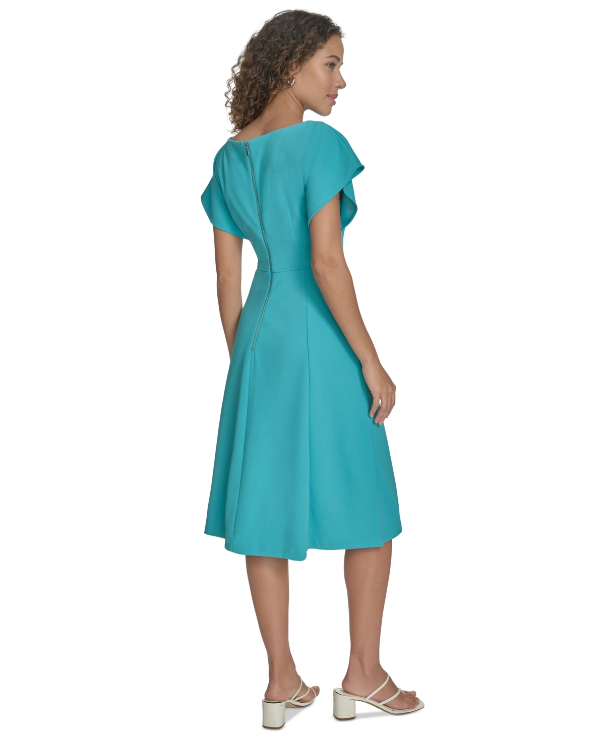Calvin Klein Women's Flutter-sleeve A-line Midi Dress In Lake