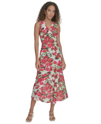 Calvin Klein Women's Floral V-Neck Sleeveless Midi Dress - Macy's