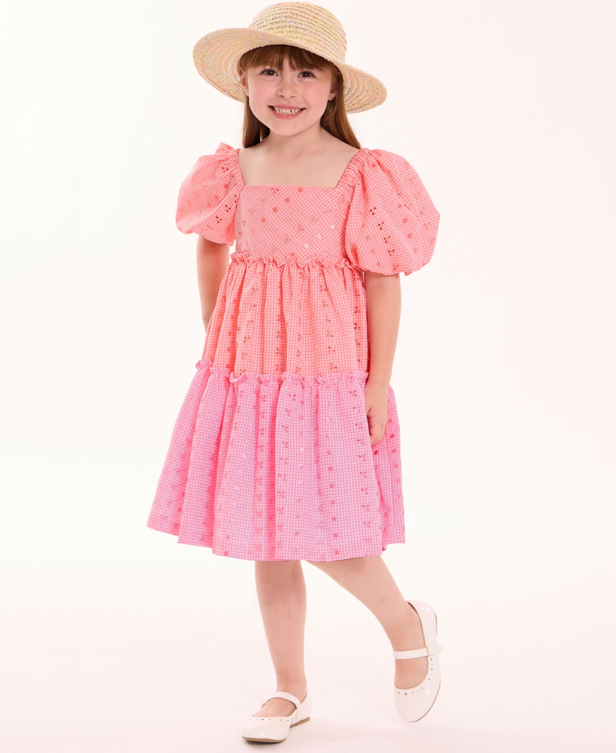 Shop Bonnie Jean Toddler Girls 2-piece Tiered Eyelet Dress And Matching Hat Set In Peach