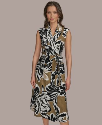 Женское платье с искусственным запахом из льняной смеси с принтом Donna Karan New York