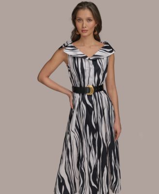 Женское платье А-силуэта с поясом и принтом от Donna Karan New York